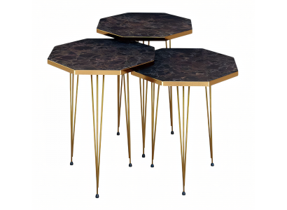 Elegantes braunes Couchtisch-Set aus Holz und Edelstahl