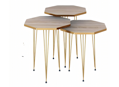 Elegantes braunes Couchtisch-Set aus Holz und Edelstahl