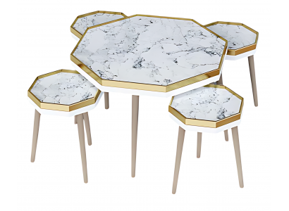 Elegantes weißes Wohnzimmer-Set aus Holz und Edelstahl im modernen