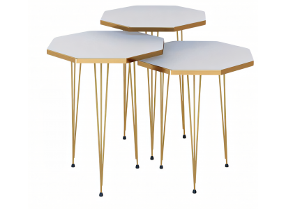 Elegantes weißes Couchtisch-Set aus Holz und Edelstahl