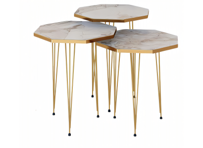 Elegantes beige Couchtisch-Set aus Holz und Edelstahl