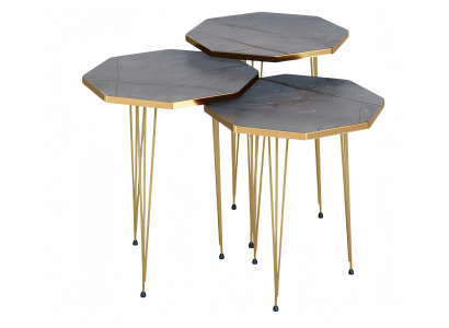 Elegantes graues Couchtisch-Set aus Holz und Edelstahl