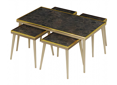 Elegantes schwarzes Wohnzimmer-Set aus Holz und Edelstahl