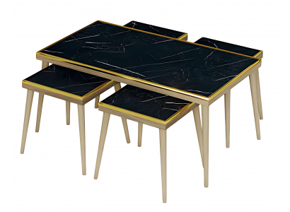 Schwarzes Wohnzimmer-Set aus Holz und Edelstahl im eleganten Design