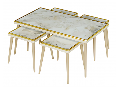 Elegantes weißes Wohnzimmer-Set aus Holz und Edelstahl