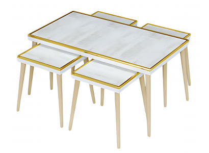 Elegantes Wohnzimmer-Set in Weiß aus Holz und Edelstahl
