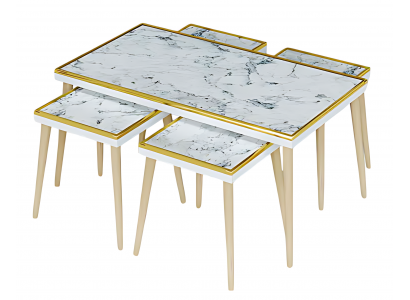 Elegantes weißes Wohnzimmer-Set aus Holz und Edelstahl