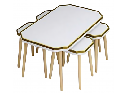 Elegantes weißes Wohnzimmer-Set aus Holz und Edelstahl