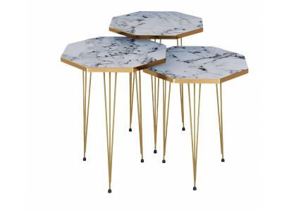 Elegantes weißes Couchtisch-Set aus Metall im modernen Design