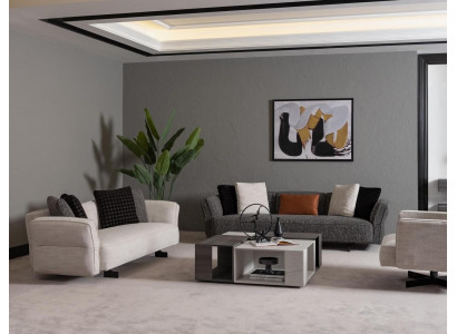 Moderner 3-teiliger Wohnzimmer Set aus Textil in Beige und Grau