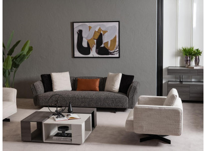 Moderner Beiger Sessel aus Textil und Holz