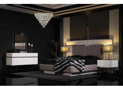 Elegantes weißes Schlafzimmermöbelset aus Holz und Glas