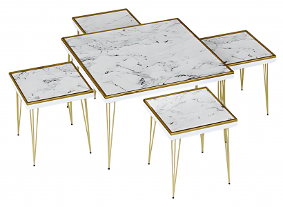 Weißes Wohnzimmer-Set aus MDF und Edelstahl im modernen Stil
