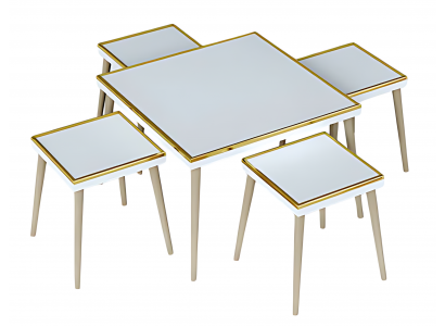 Elegantes weißes Wohnzimmer-Set aus Holz und Edelstahl im modernen