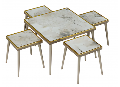 Elegantes Wohnzimmer-Set in Beige aus Holz und Edelstahl