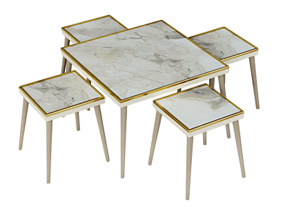 Elegantes Wohnzimmer-Set aus Holz in Beige mit Goldakzenten