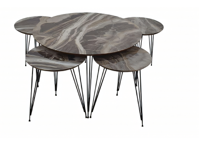Grauer Holz Couchtisch mit modernem Design und Beistelltischen