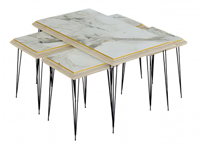 Moderner weißer Couchtisch mit Beistelltischen aus MDF und Edelstahl