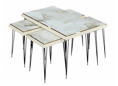 Weißer moderner Couchtisch mit Beistelltischen aus MDF und Edelstahl