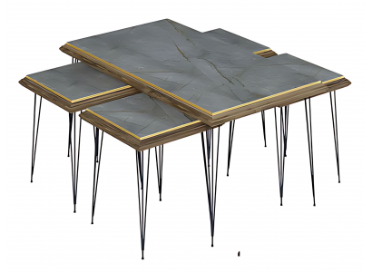 Grau MDF Edelstahl Couchtisch mit Beistelltischen modern und elegant