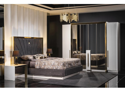 Elegantes weißes Holz-Möbelset für Schlafzimmer mit Bett, Nachttischen