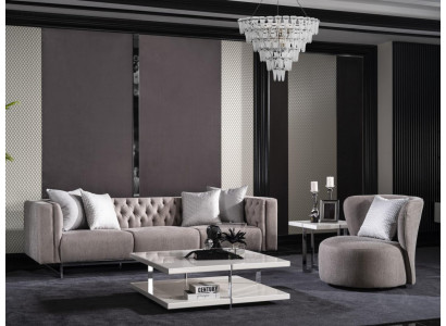 Moderner 2-teiliges Wohnzimmer Set aus Textil in Beige
