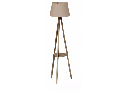 Stehlampe mit Regal Holz Beigeton modern elegante Wohnraumbeleuchtung