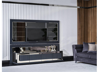 Modernes Grau Holz TV-Set mit Schrank und Panel