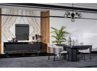 Elegantes Graues Holz- und Glasmöbel-Set für Esszimmer