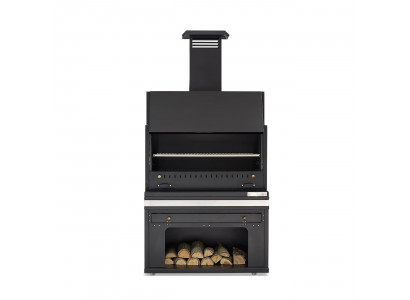 Eleganter Grillkamin aus Edelstahl in Schwarz für Garten und Terrasse