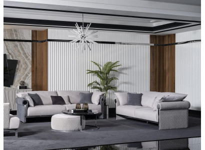 Grau Textil-Sofagarnitur 4+3 Sitzer modern Wohnzimmer Set