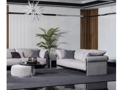 Graues Holz-Textil 2-tlg. Wohnzimmer-Set mit Sofa und Couchtisch