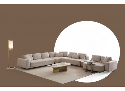 Elegantes Beige U-Form Ecksofa aus Textil und Holz