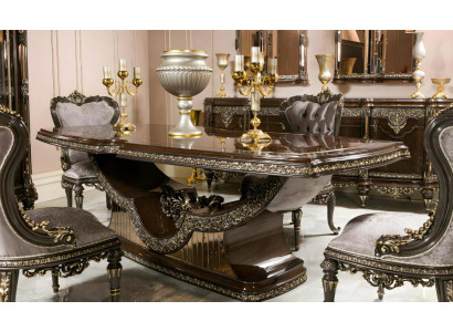 Elegantes 9-tlg. Esszimmer Set aus Holz und Glas in Braun