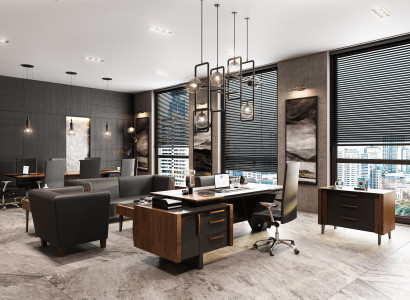 Luxuriöses Büro Set Braun Holz Schreibtisch und Sideboard im modernen Design