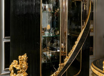 Schwarze Holz-Glas Vitrine im modernen Design robust und stilvoll