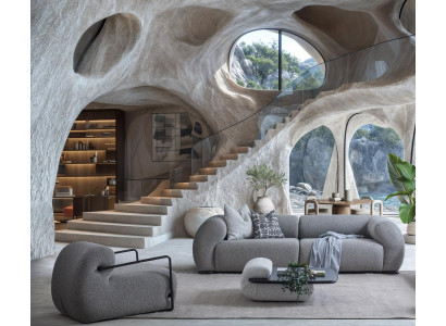 Elegantes Wohnzimmer Set aus Holz und Textil in Grau