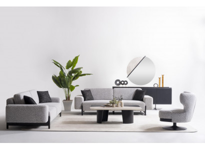 Grau Holz- und Metallsofa-Set mit Couchtisch für modernes Wohnzimmer