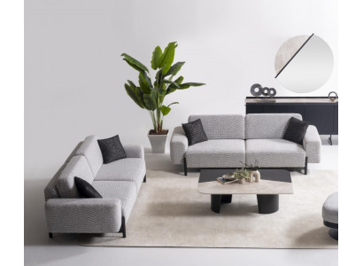 Elegantes graues Wohnzimmer Set aus Textil und Holz
