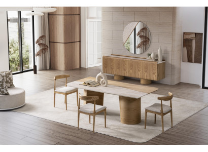 Elegantes braunes Esszimmer Set mit Esstisch, Stühlen, Sideboard