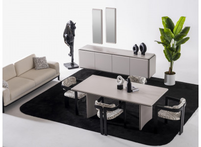 Elegantes 9-tlg. Esszimmer Set aus Holz und Glas in Beige