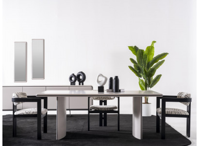 Elegantes Beiges 7-tlg. Esszimmer Set aus Holz mit modernen Design