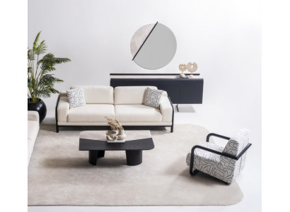 Beige Wohnzimmer Set aus Textil modern, 3-Sitzer Sofa und Sessel