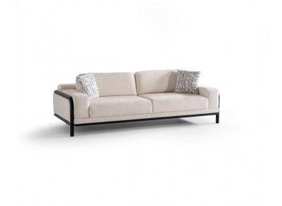 Moderner beiger 3-Sitzer Stoffsofa mit Holzrahmen