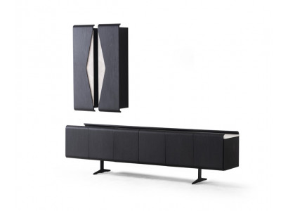 Schwarzes Wohnzimmer Set mit Wandschrank und TV-Lowboard aus Holz