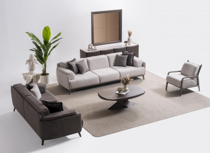 Moderner brauner Holzwohnzimmerset 6-teilig mit Sofa, Sideboard
