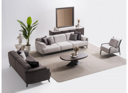 Elegantes braunes Wohnzimmer Set aus Holz mit Polsterung und modernem