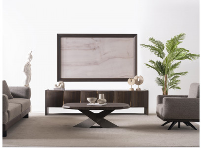 Elegantes braunes Holz TV-Lowboard mit passendem TV-Rahmen in modernem
