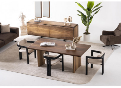 Elegantes braunes Esstisch- und Stuhlset aus Holz für modernes