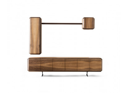 Elegantes braunes Wohnzimmer Set aus Holz mit Wandschränken, Regal